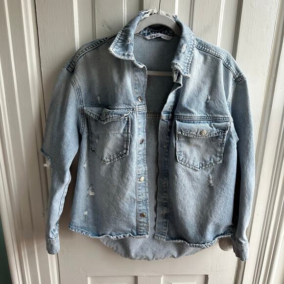 Zara Distressed Denim Jeans Jacket - Picture 2 of 10